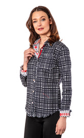Black and white grid shirt by Dizzy-Lizzie featuring a classic Cape Cod pattern, with a fitted design and long sleeves.