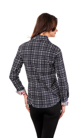 Black and white grid shirt by Dizzy-Lizzie featuring a classic Cape Cod-inspired pattern, shown on a model.