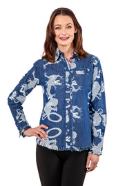 Blue Dragon Denim Cape Cod shirt by Dizzy-Lizzie, featuring classic denim fabric and detailed stitching.