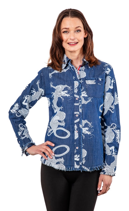 Blue Dragon Denim Cape Cod shirt by Dizzy-Lizzie featuring a classic denim design and button-down front.