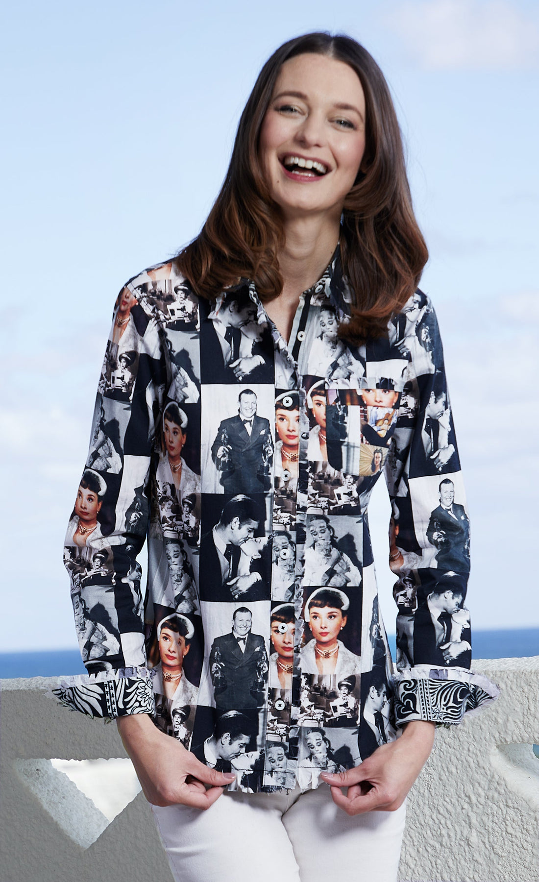 Dizzy-Lizzie Cape Cod Fringe Details Audrey Print shirt featuring fringe accents and floral print fabric.