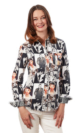 Dizzy-Lizzie Cape Cod Fringe Details Audrey Print shirt in XS with fringe accents and floral print design.