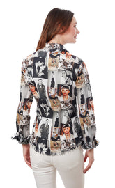 Dizzy-Lizzie Cape Cod Fringe Details Audrey Print shirt in XS with fringe accents and vintage floral pattern.