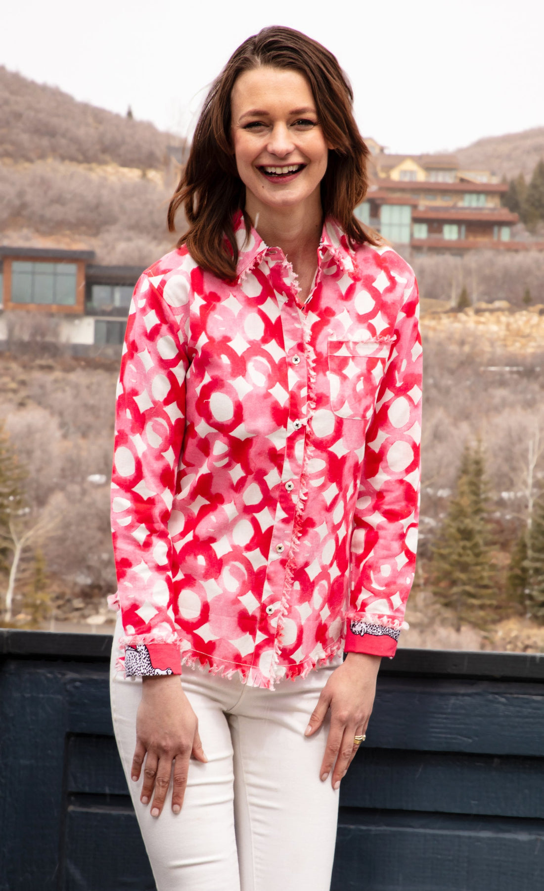 Dizzy-Lizzie Cape Cod Pink Watercolor shirt featuring soft pink watercolor design on lightweight fabric.