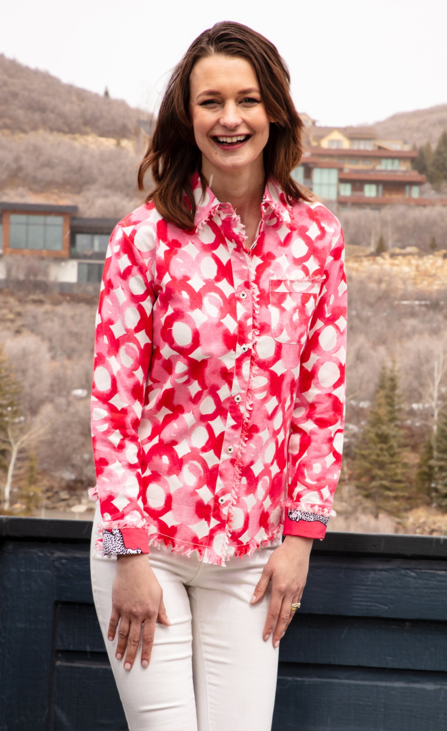 Dizzy-Lizzie Cape Cod Pink Watercolor shirt featuring soft pink watercolor design on lightweight fabric.