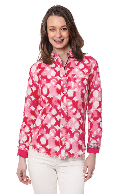 Dizzy-Lizzie Cape Cod Pink Watercolor shirt featuring a soft pink watercolor design on a casual fabric.