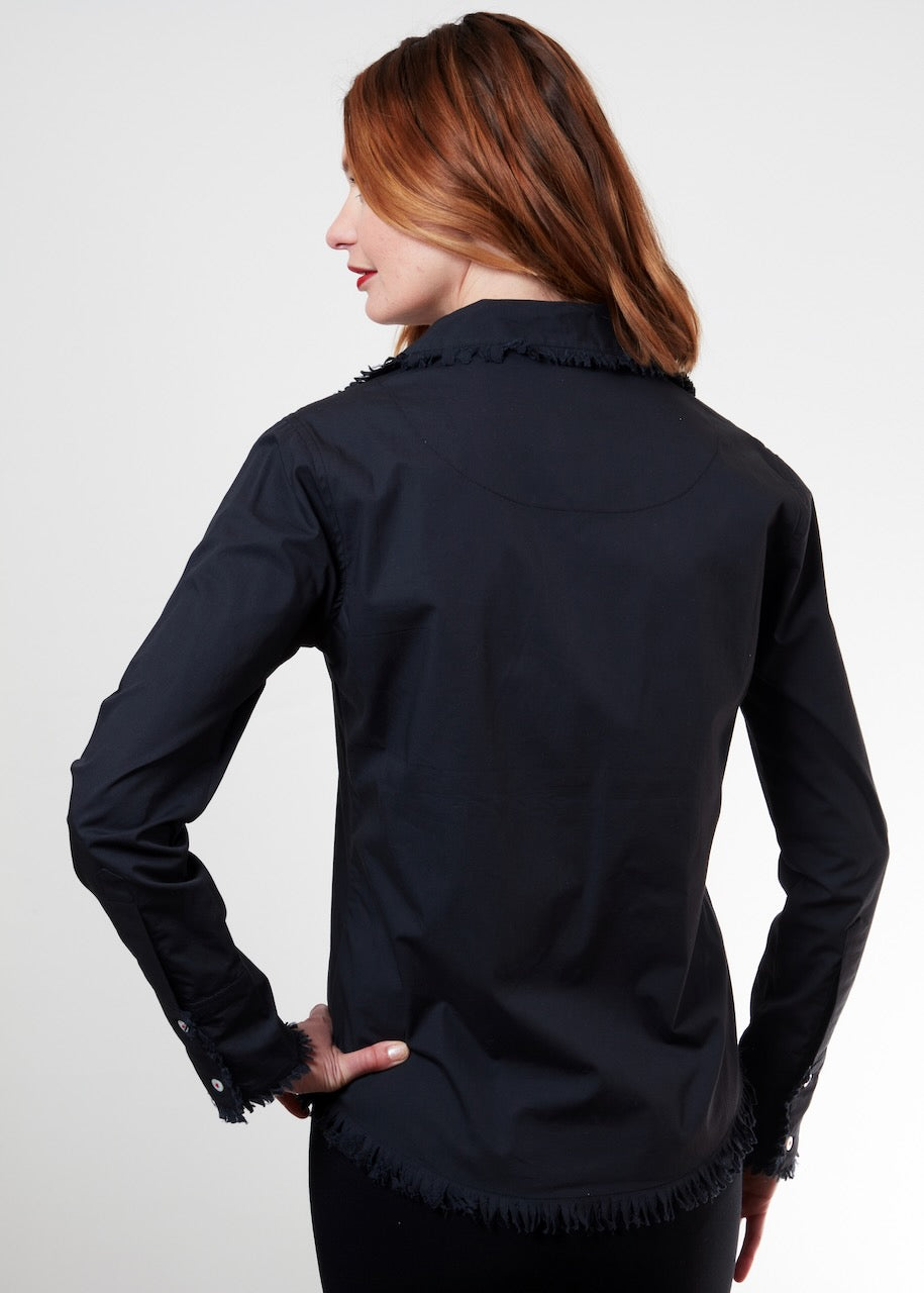 Black Cape Cod shirt by Dizzy-Lizzie, featuring a casual fit and classic design, shown on a hanger.