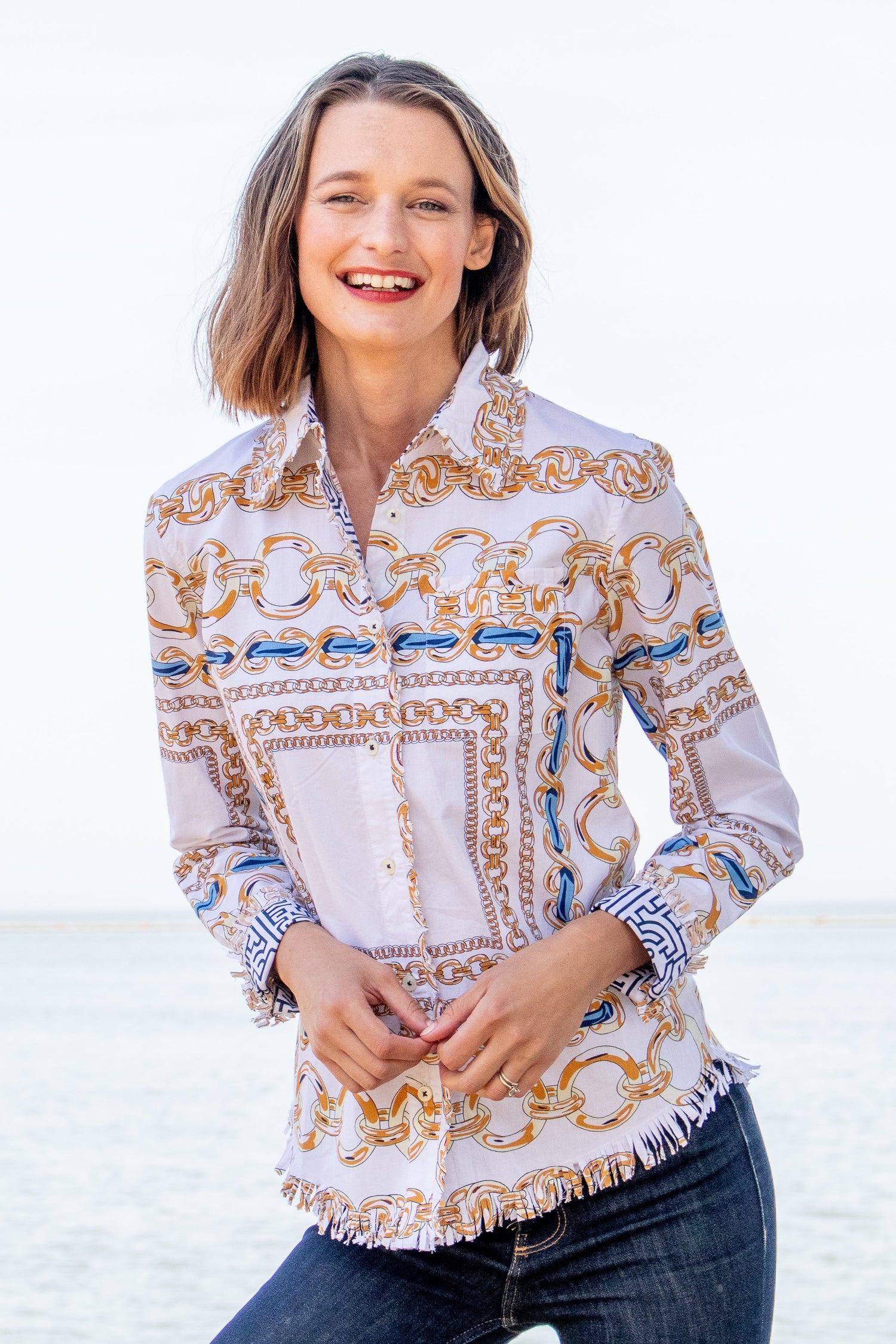 Blue links Cape Cod shirt by Dizzy-Lizzie featuring a casual button-up design and classic collar.