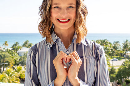 Blue striped Cape Cod shirt by Dizzy-Lizzie, featuring a casual button-up design and classic collar.