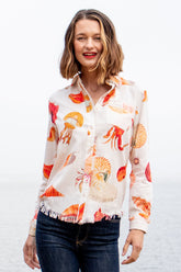 Dizzy-Lizzie Cape Cod Sea Life shirt featuring ocean-inspired marine life print in light fabric, casual style, XS size