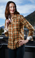 Dizzy-Lizzie Cape Cod tunic shirt with fringe bottom, yarn-dyed flannel plaid in cozy, casual style.