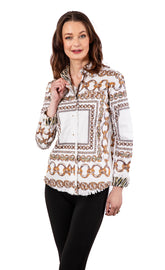 Dizzy-Lizzie Link Pattern Cape Cod shirt in XS with a stylish link pattern design, shown on a mannequin.