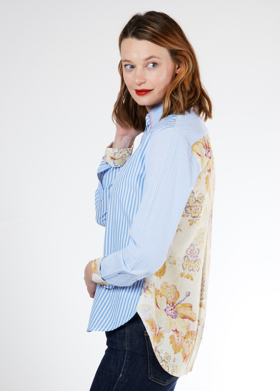 Dizzy-Lizzie Madison shirt with antique floral print on the back, lightweight fabric, casual fit, stylish and comfortable for everyday wear.