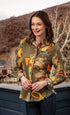 Olive green Dizzy-Lizzie Dragon Cape Cod shirt with long sleeves and relaxed fit, shown on a model.