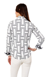 Dizzy-Lizzie Rome shirt in black and white tiles, featuring a stylish button-up design and slim fit, perfect for casual or smart outfits.