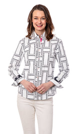 Dizzy-Lizzie Rome shirt in black and white tile pattern, casual short-sleeve shirt with a stylish geometric design.