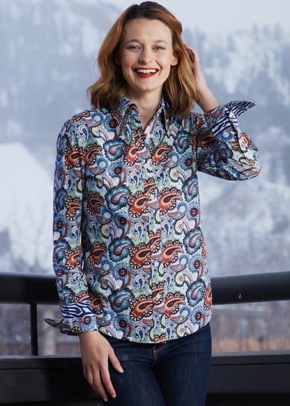 Blue paisley Rome shirt by Dizzy-Lizzie featuring a stylish pattern and classic button-up design.