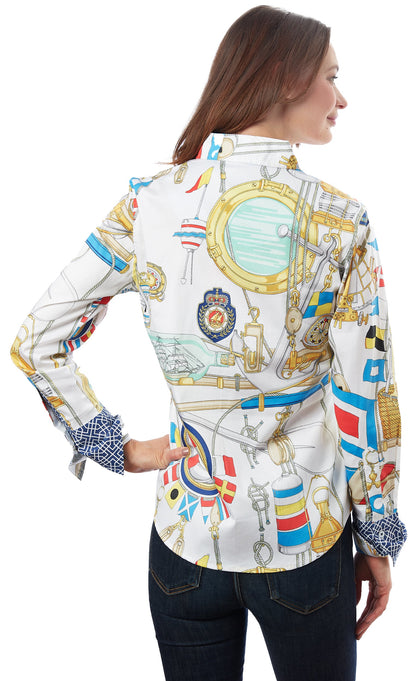 Dizzy-Lizzie Rome Shirt with nautical print, lightweight fabric, featuring blue and white maritime-inspired design, casual wear for men.