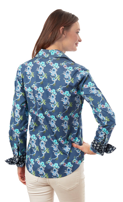 Navy Rome shirt with dragon patterns by Dizzy-Lizzie, featuring a stylish and detailed design on a casual shirt.