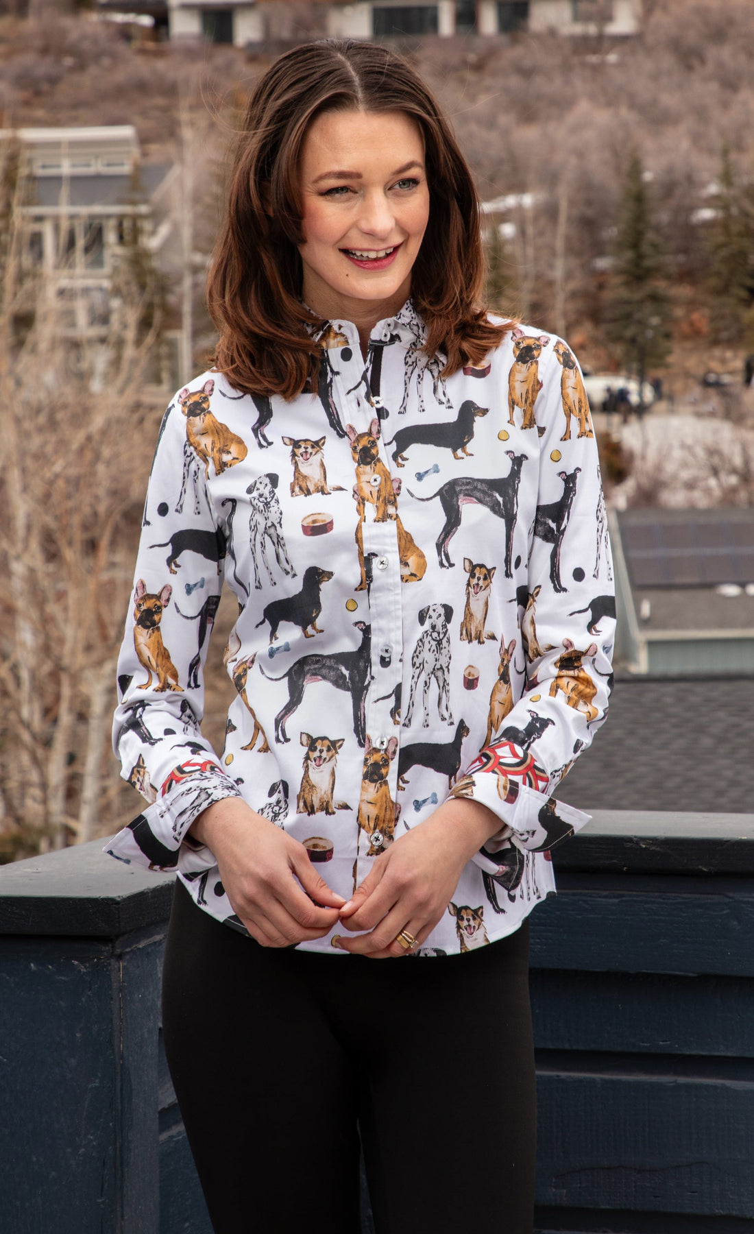Dizzy-Lizzie Rome Shirt Pooches, casual shirt featuring playful dog design, perfect for pet lovers, in a relaxed fit.