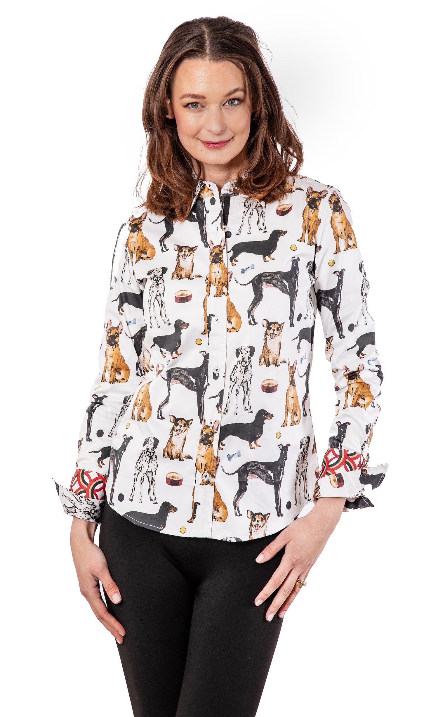 Dizzy-Lizzie Rome Shirt Pooches, casual button-up shirt with playful dog print and relaxed fit, suited for everyday wear