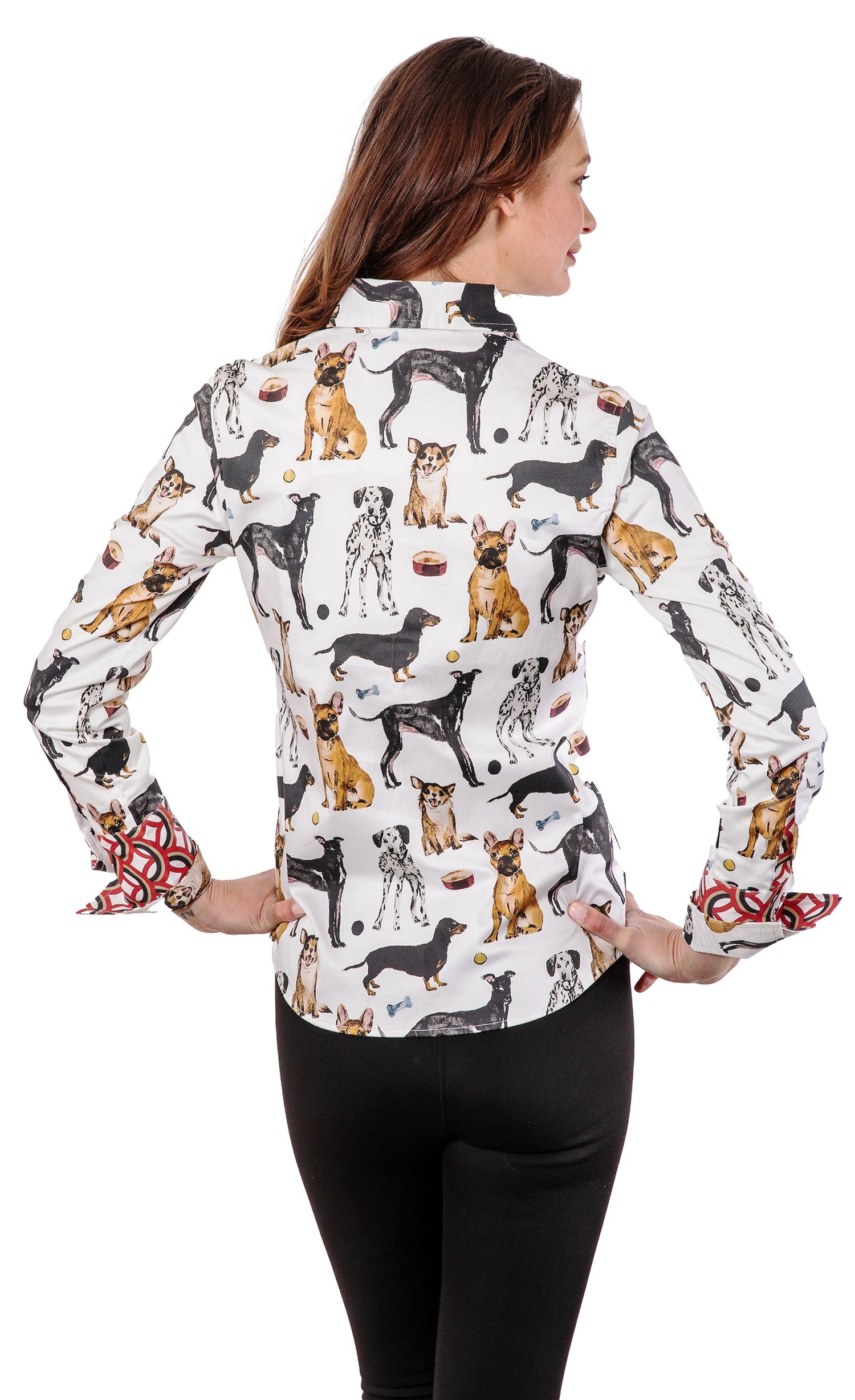 Dizzy-Lizzie Rome Shirt Pooches, stylish casual shirt featuring playful dog print, in soft fabric with button front detail.