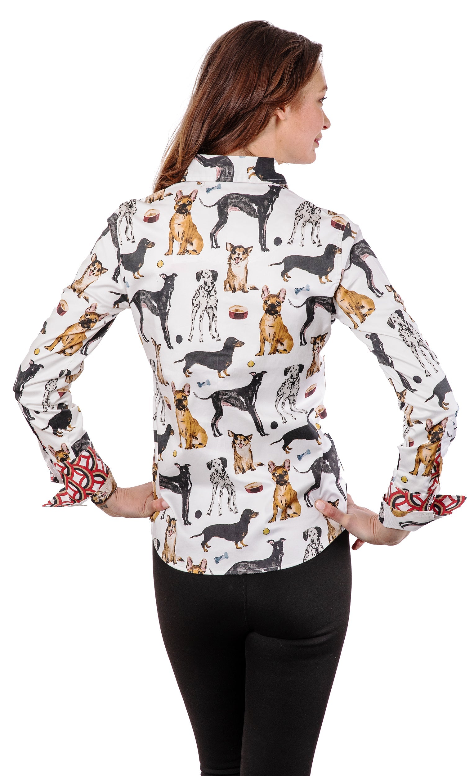 Dizzy-Lizzie Rome Shirt Pooches, stylish casual shirt featuring playful dog print, in soft fabric with button front detail.