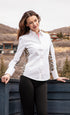White shirt with leopard print inserts by Dizzy-Lizzie, featuring a casual fit and stylish design.