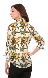 Dizzy-Lizzie 3/4 sleeve Rome shirt with butterfly print, lightweight casual shirt for women, stylish and comfortable.