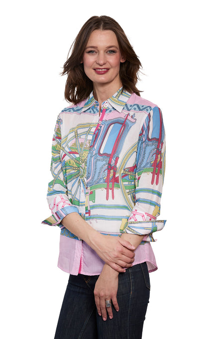 Dizzy-Lizzie 3/4 sleeve Rome shirt in pink, featuring a stylish design, perfect for casual or office wear.
