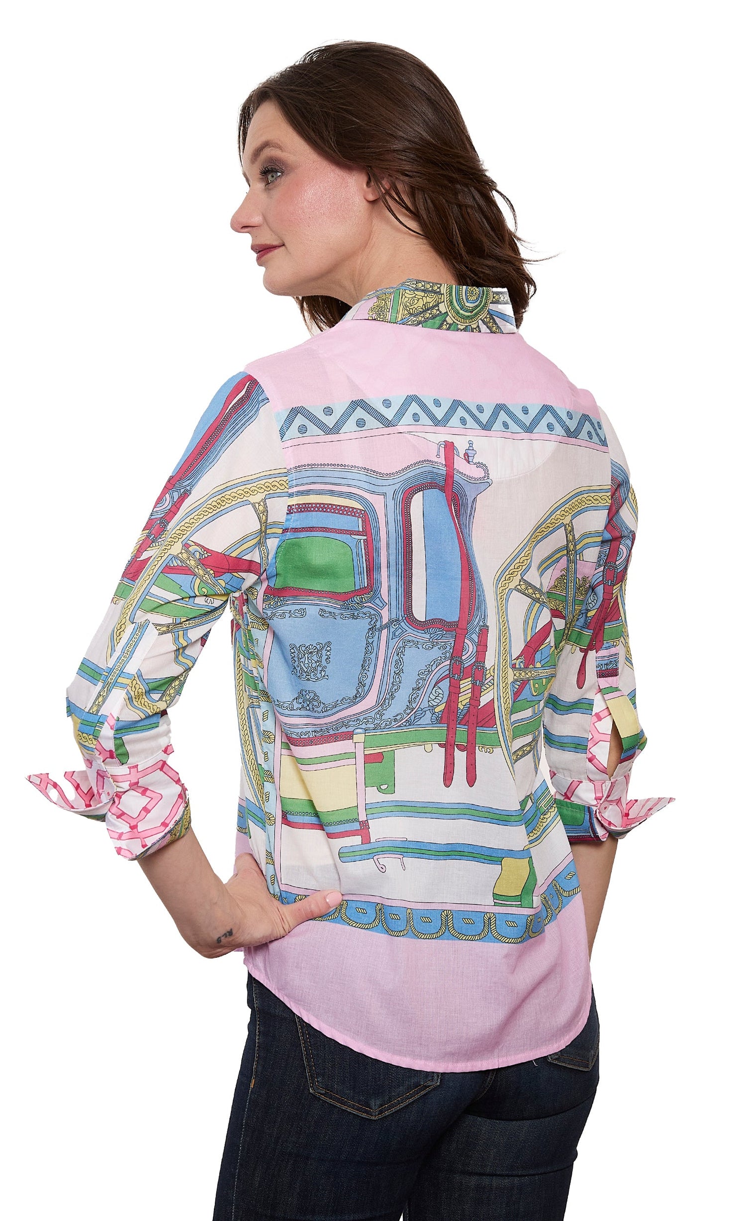 Dizzy-Lizzie 3/4 sleeve Rome shirt in Coach Pink, featuring a stylish fit and soft fabric, perfect for casual wear.