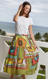 Dizzy-Lizzie Woodstock Skirt in dark floral pattern, lightweight skirt with flowy fabric and floral print, perfect for casual wear.