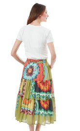 Dizzy-Lizzie Woodstock Skirt in dark floral pattern, lightweight fabric with a flowing design, perfect for casual or boho style.