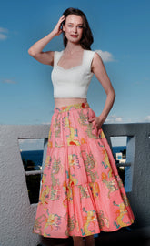 Coral Dragon Skirt by Dizzy-Lizzie featuring a vibrant dragon print, lightweight fabric, and a fitted waist for a stylish look.