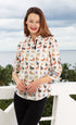 Dizzy-Lizzie 3/4 sleeve Rome shirt with neutral butterfly print in airy voile fabric, casual stylish women&