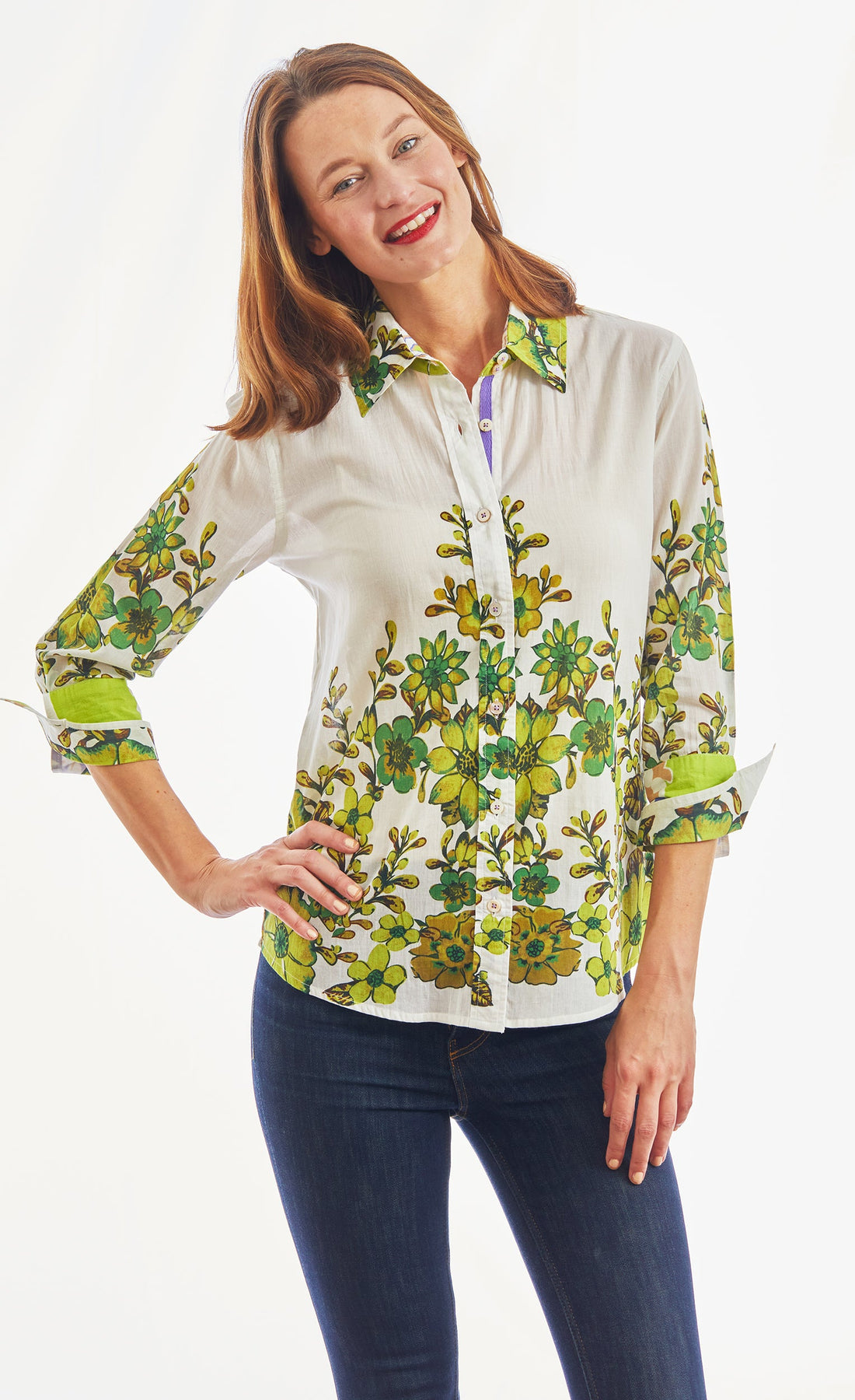 Dizzy-Lizzie 3/4 sleeve leaf print Rome style top in lightweight voile fabric, featuring a tropical leaf pattern and relaxed fit.