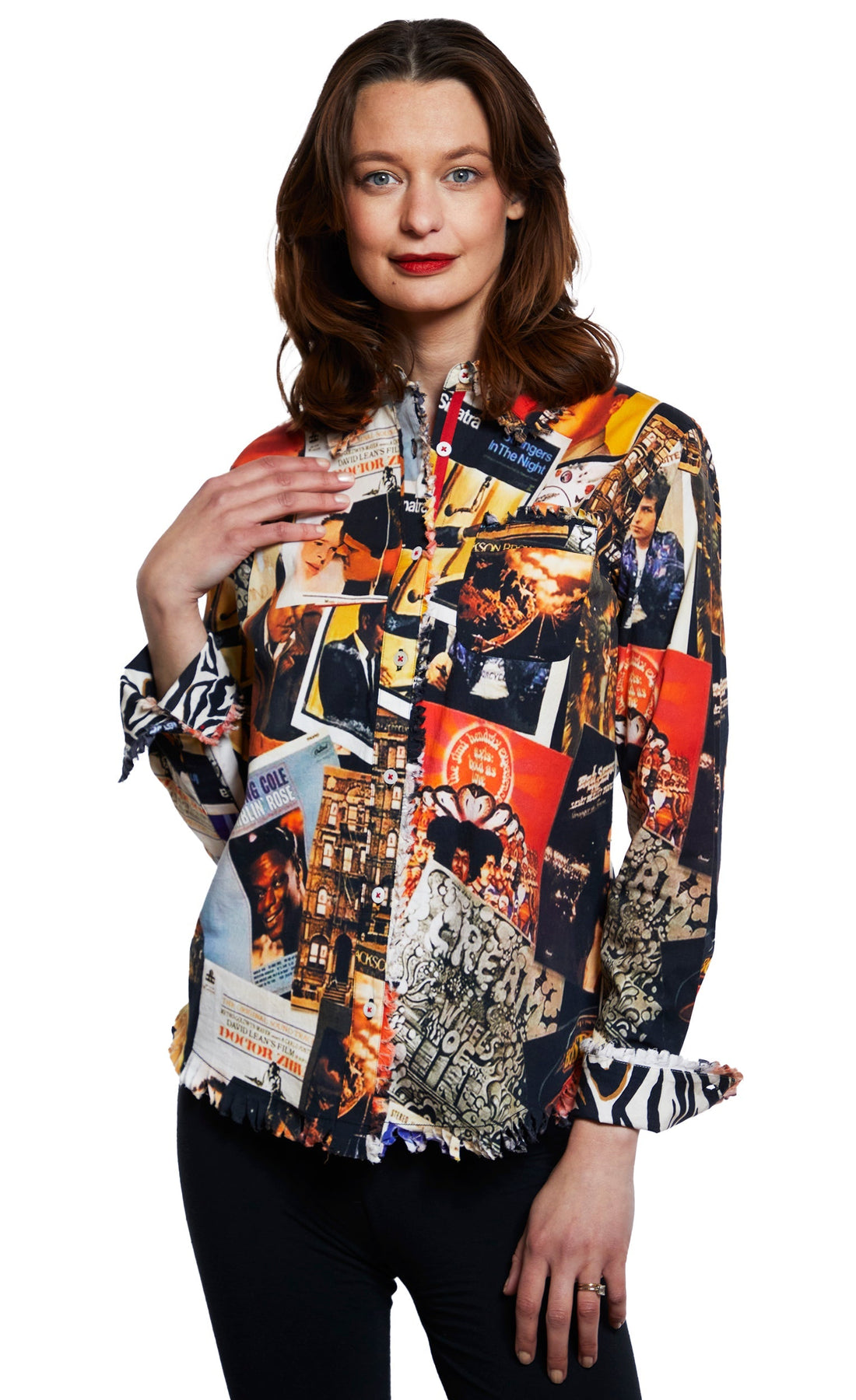 Dizzy-Lizzie Cape Cod Rock And Roll print top in XS with vibrant rock and roll-themed design on soft fabric.