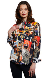 Dizzy-Lizzie Cape Cod Rock And Roll print top in XS with vibrant rock and roll-themed design on soft fabric.