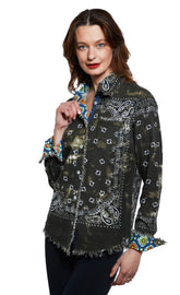 Olive green bandana print top by Dizzy-Lizzie featuring a relaxed fit and stylish design, perfect for casual wear.