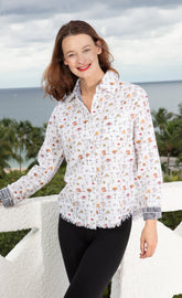 Dizzy-Lizzie Cape Cod Top featuring Little Martinis and Snacks print, lightweight casual top with nautical-inspired design.