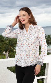 Dizzy-Lizzie Cape Cod Top featuring Little Martinis and Snacks print, lightweight casual top for women with playful design.