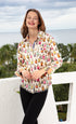 Dizzy-Lizzie Cape Cod Tunic with Moroccan lantern print, linen and cotton blend, casual top with boho-inspired design.