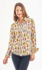 Dizzy-Lizzie Cape Cod Tunic in Moroccan lantern print, lightweight linen cotton top with relaxed fit and vibrant pattern.