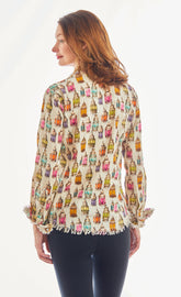 Dizzy-Lizzie Cape Cod Tunic in Moroccan lantern print, linen cotton top with relaxed fit and vibrant pattern.