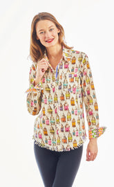 Dizzy-Lizzie Cape Cod Tunic in Moroccan lantern print, linen cotton tops with relaxed fit and vibrant bohemian style.