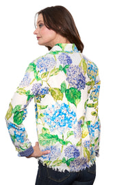Dizzy-Lizzie Cape Cod Top made of linen and cotton with a hydrangea floral print, stylish and lightweight women&