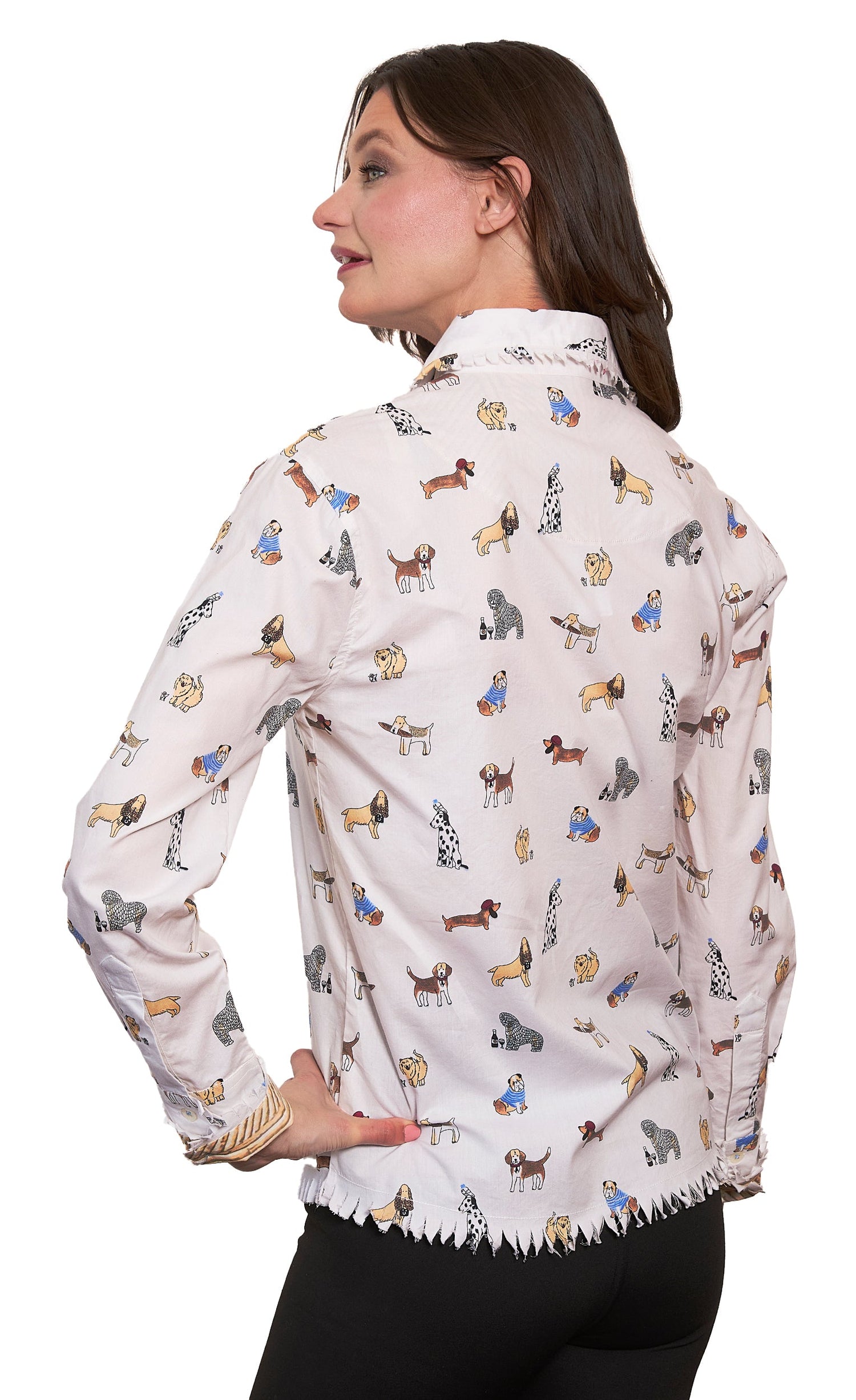 Dizzy-Lizzie Cape Cod top featuring French doggie print, casual sleeveless design, lightweight fabric, perfect for summer wear.