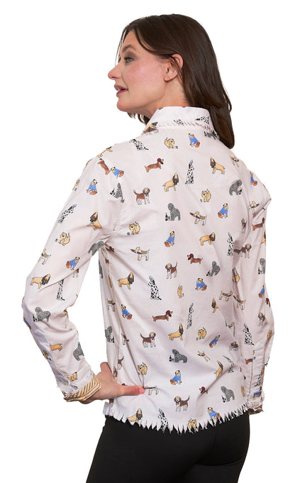 Dizzy-Lizzie Cape Cod top featuring French doggie print, casual sleeveless design, lightweight fabric, perfect for summer wear.