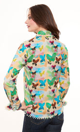 Dizzy-Lizzie Cape Cod Top with neutral ground butterflies, lightweight women&