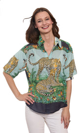 Dizzy-Lizzie Milano Top in safari print, lightweight sleeveless blouse with a relaxed fit, perfect for casual wear.
